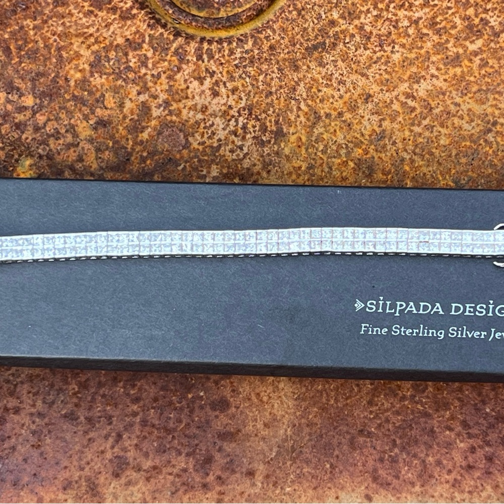 Vintage Silpada Sterling Silver Double Row Cubic Zirconia Bracelet